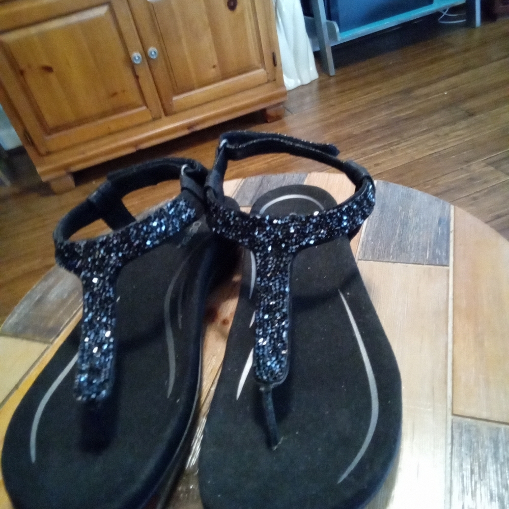 Aetrex Jade Sparkle Women's Black Thong Sandals Size 10 - Picture 3 of 16